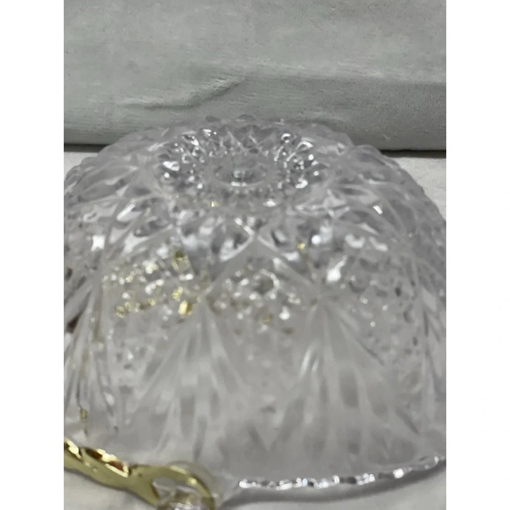 Vintage Clear Pressed Glass‎ Candy Basket Gold Tone Twist Handle Starburst